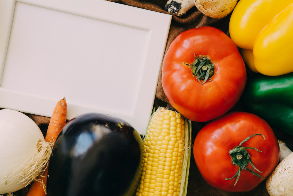 frame with fresh vegetables